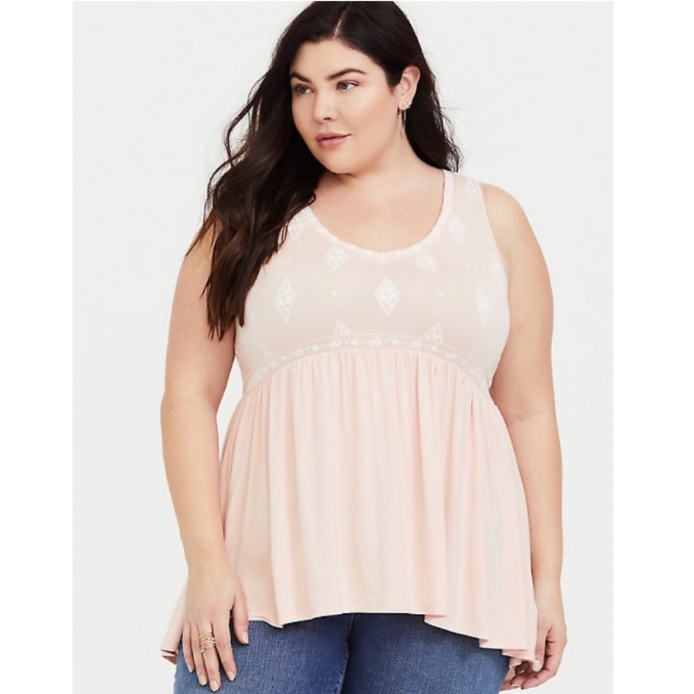 Torrid Blush Pink Embroidered Babydoll Tank